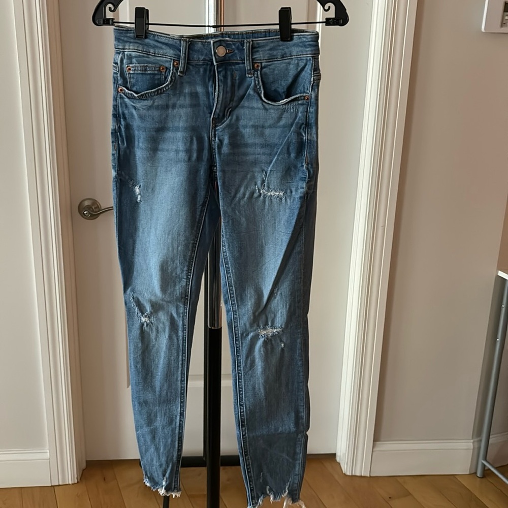 Zara distressed ripped skinny jeans